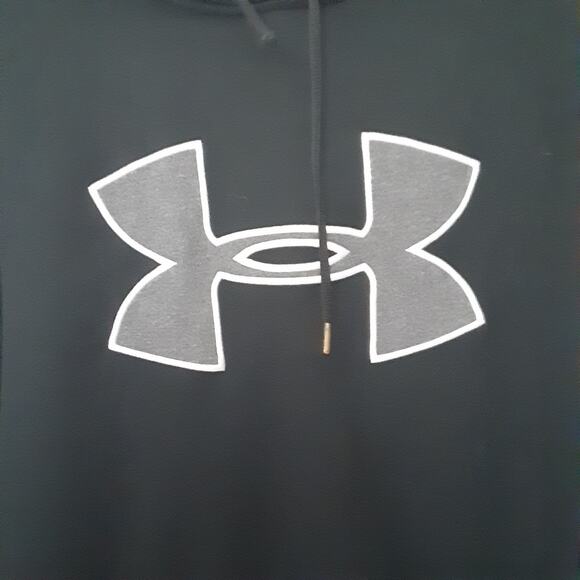 Under Armor Hoodie Mens XXL 2XL Black Loose Fit Big Logo Sweater Pocket - Picture 2 of 8
